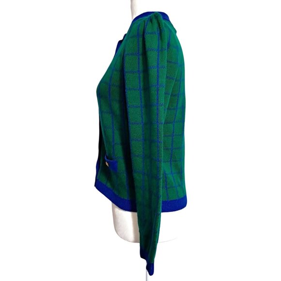 80s Laura Petites Alyzia Plaid Knit Cardigan Sweater Women's Size 8P Preppy Libr - Picture 3 of 10